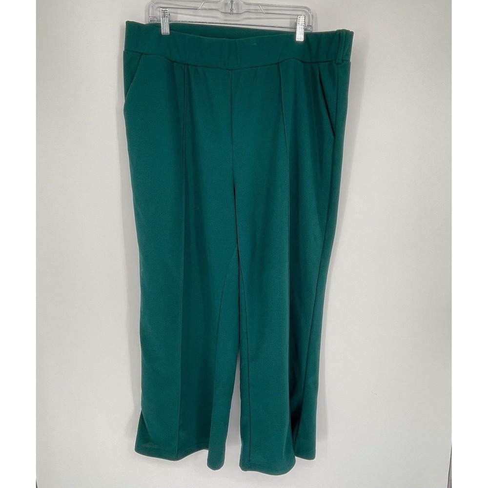 Emery Rose Women's Green Wide Leg Pleated Front Office Trousers Pants Size 3XL